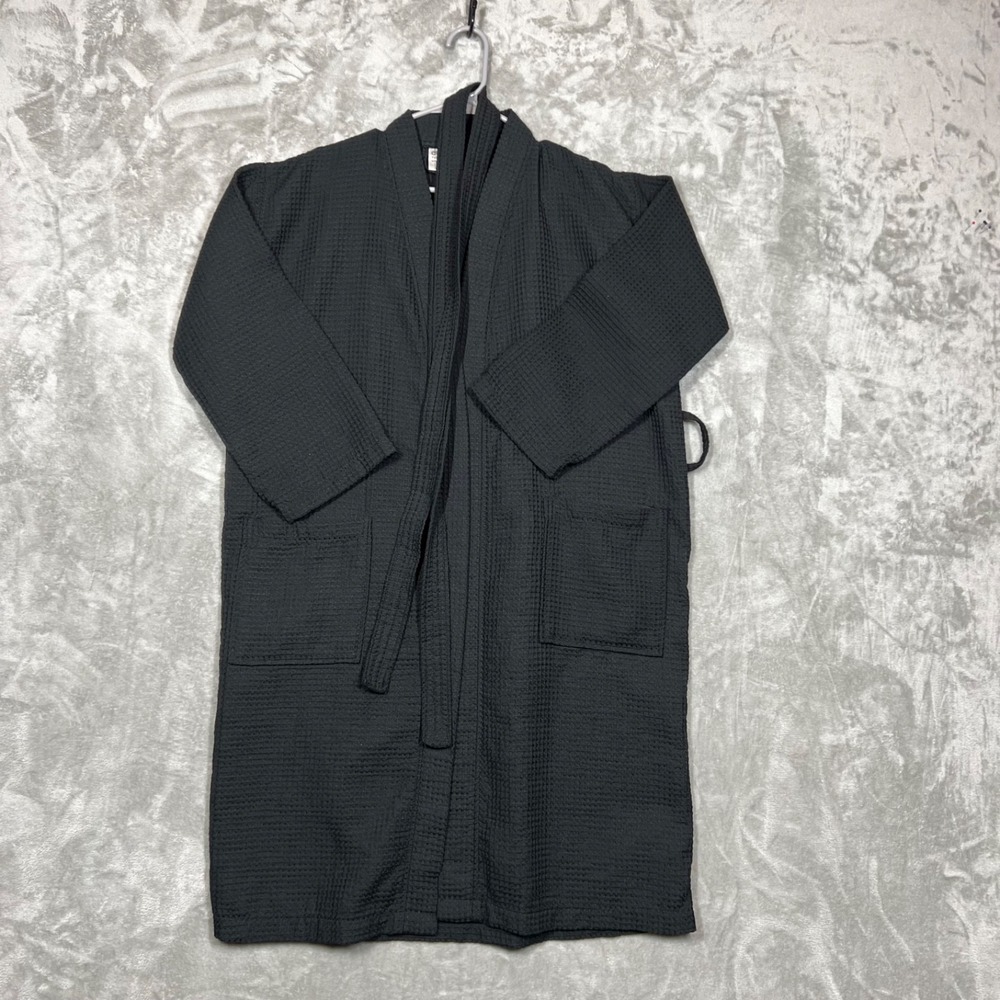 Chakir Linen Cotton Blend Turkish Waffle Knee Length Robe Pockets Small Spa Robe